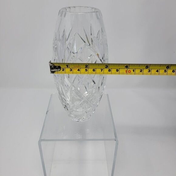 Vintage Carved Crystal Vase 6" Diamond Star Sparkle Narrow Oval Flower Vase - Picture 3 of 10